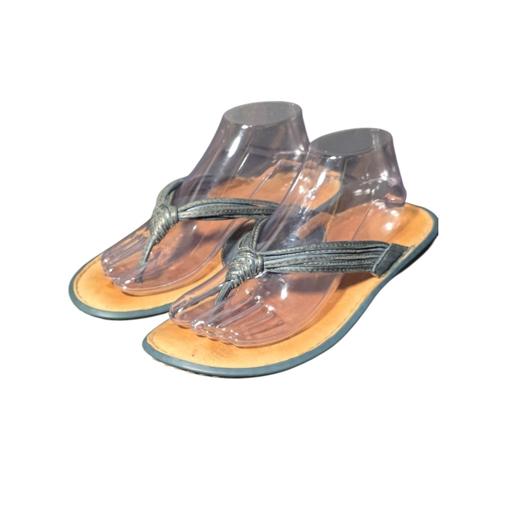 Born‎ Womens Thong Sandals Size 9 40.5 Blue Green Leather Flip Flop Floral Sole